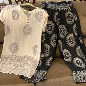 Wide leg cotton and rayon pants and top